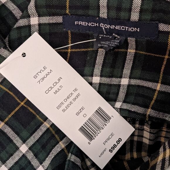 New FRENCH CONNECTION  Este Plaid A-line Skirt green 4 @R - Picture 4 of 7